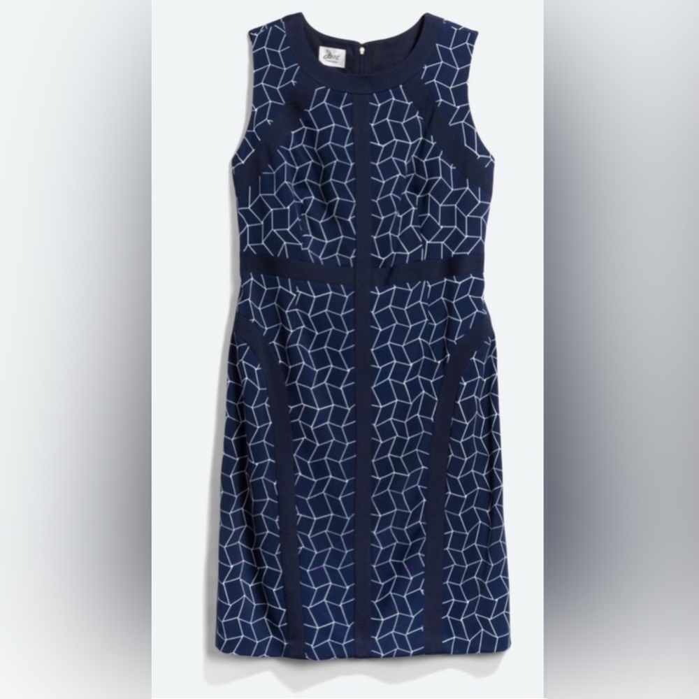 DM Collection Navy Geometric Sheath Dress, Size 16